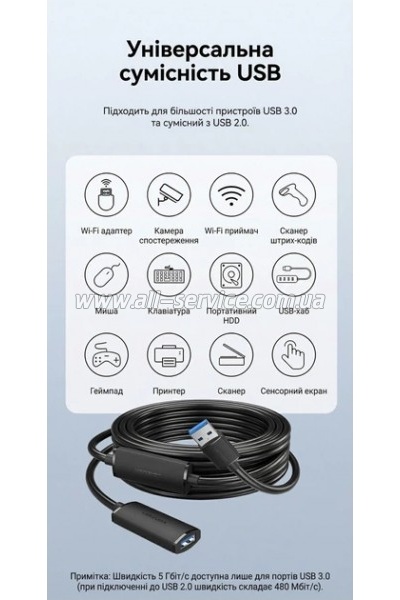 ���� ������ USB 3.0 AM/AF 5.0m Active black Vention (CBMBJ)