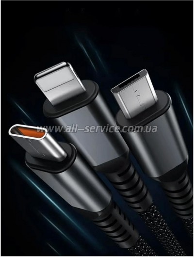 ���� ������ USB 2.0 AM to Lightning + Micro 5P + USB-C 1.2m 100W nylon black XoKo (SC-3100)