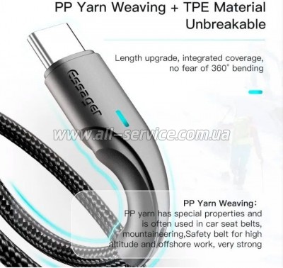 ���� ������ USB 2.0 AM to USB-C 3.0m black Essager (EXCT-LSC01)