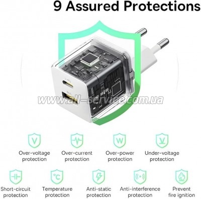 �������� ������� Baseus 1xUSB-C 20W + 1xUSB white + cable USB-C to USB-C 60W 1.0m (P10111608213-01)