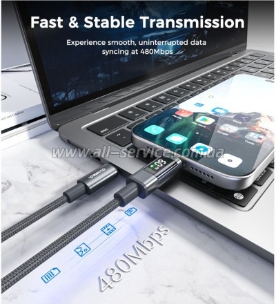 ���� ������ USB-C to USB-C 1.2m PD60W digital display nylon gray Choetech (XCC-1068-GY)