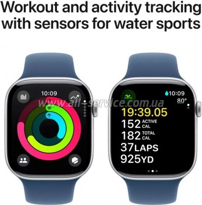 - Apple Watch Series 10 GPS 46mm Silver Aluminium Case with Denim Sport Band - M/L (MWWM3QH/A)
