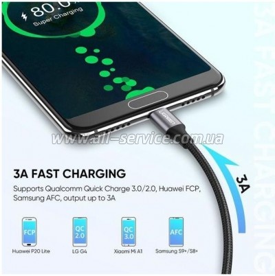 ���� ������ USB 2.0 AM to USB-C 2.0m US288 Aluminum Braid Black Ugreen (60128)