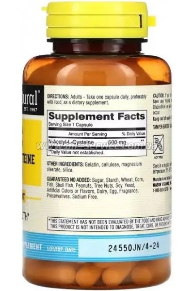  Mason Natural NAC N- L-, 500 , N-Acetyl L-Cysteine, 60  (MAV-17105)