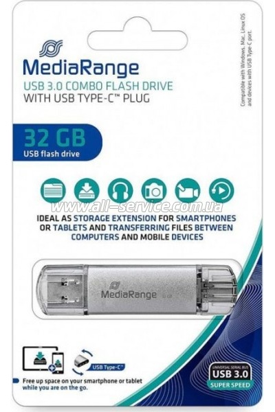  Mediarange 32GB Silver USB 3.0 / Type-C (MR936)
