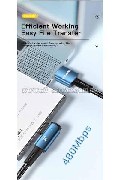 ���� ������ USB 2.0 AM to USB-C 1.0m 100W 90� corner black Essager (EXCWT7A-CG01-P)