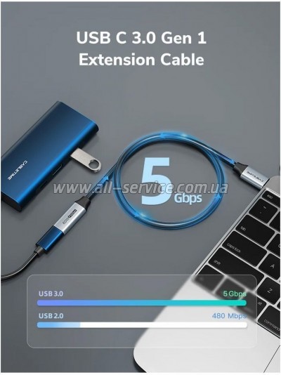 ���� ������ USB-C M/F 0.5m 5Gbps 60W 4K60Hz Cabletime (CA913664)