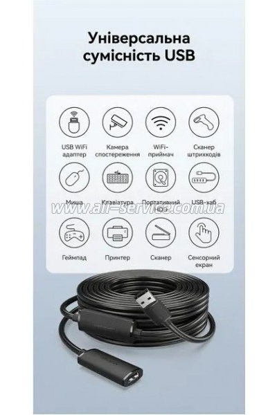 ���� ������ USB 2.0 AM/AF 20.0m Active black Vention (CBKBQ)