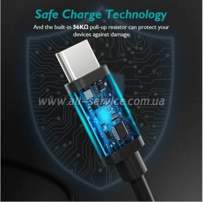 ���� ������ USB 2.0 AM to USB-C 3.0m 18W PVC black Choetech (AC0004-BK)