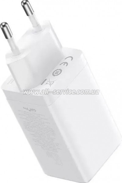�������� ������� Baseus 2xUSB-C 65W + 1xUSB GaN + cable USB-C to USB-C 100W 1.0m white (CCGP120202)