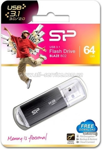  Silicon Power 64GB USB 3.0 Blaze B02 Black (SP064GBUF3B02V1K)