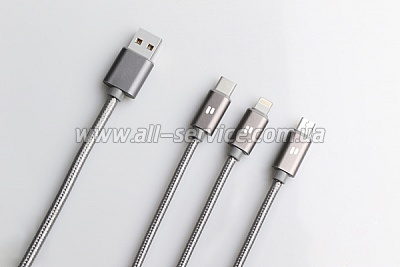  PURIDEA 3in1 Lightning Type-C microUSB 1.5m Silver (L10-Silver)