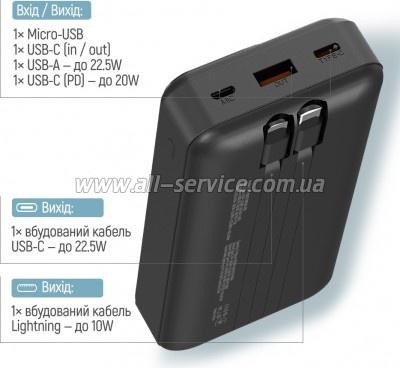 ������� ������������� ColorWay 20000mAh Optimal Power PD 22.5W Black (CW-PB200LPB5BK-PDD)
