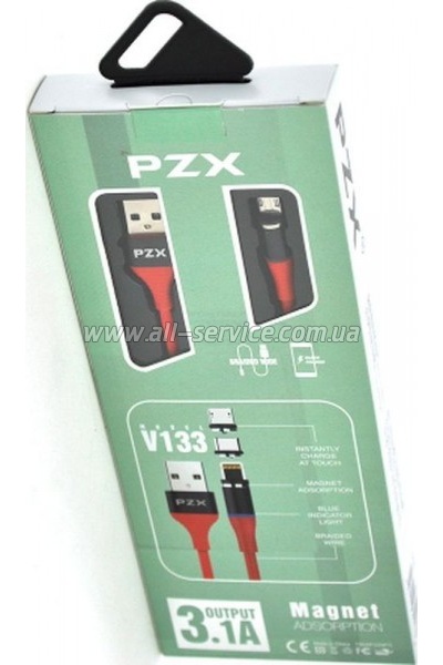 ���� ������ USB 2.0 AM to Micro 5P 1.0m magnetic 3.1A red PZX (V133-R-MC)