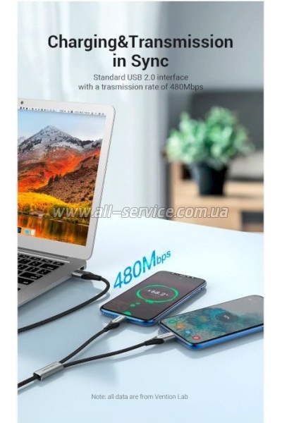 ���� ������ USB 2.0 AM to 2�USB-C M 1.0m 2.4� 480Mbps Aluminum Vention (CQOHF)