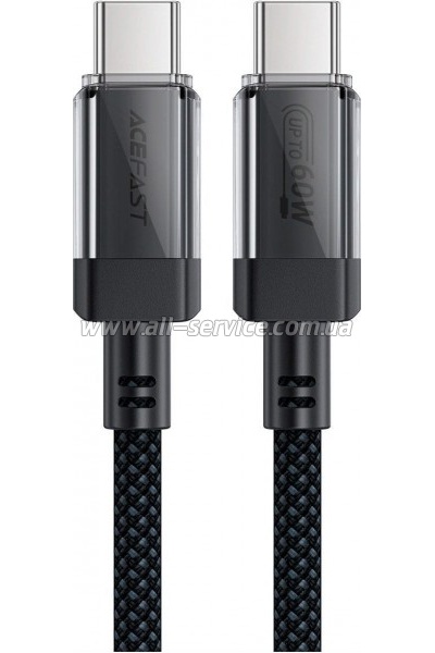 ���� ������ USB-C to USB-C 1.2m 60W stainless steel C12-03 Black Acefast (6974316283317)