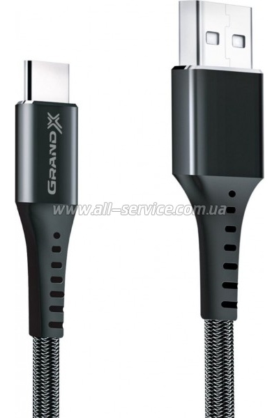 ���� ������ USB 2.0 AM to USB-C 1.2m Black Grand-X (FC-12B)