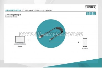 ���� ������ USB 2.0 AM to USB-C 1.0m spiral black Digitus (AK-300430-006-S)