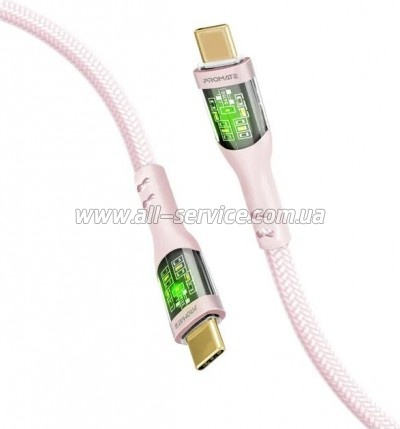 ���� ������ USB-C to USB-C 1.2m 60W PD TransLine-CC pink Promate (transline-cc.pink)