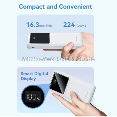   Vention 10000mAh 22.5W 3A PD, QC/3.0, LED Display, White (FHKW0)