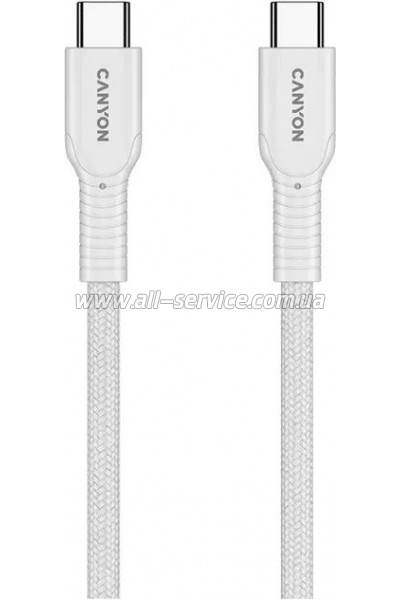 ���� ������ USB-C to USB-C 1.0m OnWire 60CL C-C 60W COLOR Braided 1m White Canyon (CND-CCAP60AB10W)