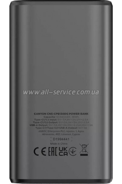 ������� ������������� Canyon 10000mAh OnPower 130 TFT PD/ 30W Dark Grey (CNS-CPB130DG)