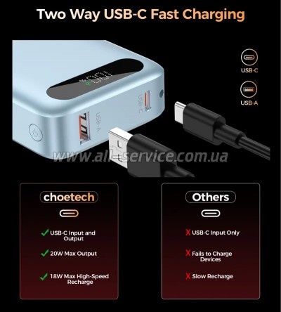 ������� ������������� Choetech 10000mAh 22.5W PD blue (B860-CCLBE)
