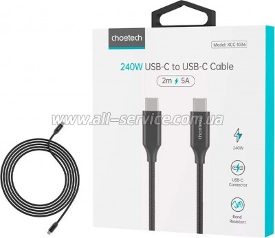 ���� ������ USB-C to USB-C 2.0m USB 3.1 Gen2 240W Choetech (XCC-1036)