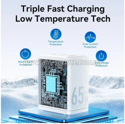 �������� ������� Vention 2xUSB-C PD65W + 1xUSB QC3.0 60W GaN white (FERW0-EU)