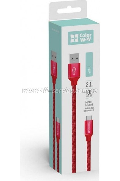 ���� ������ USB 2.0 AM to USB-C 1.0m 2.1� red ColorWay (CW-CBUC003-RD)