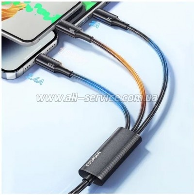 ���� ������ USB 2.0 AM to Lightning + Micro 5P + USB-C 1.2m 100W Essager (EXCMTL-JJ01-P)