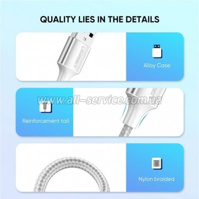 ���� ������ USB 2.0 AM to USB-C 2.0m 3.0A 18W US288 White Ugreen (60133)
