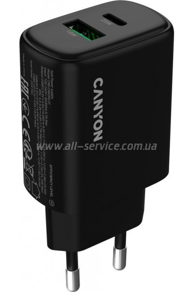 �������� ������� Canyon OnCharge 250 25W 1xPD 1xQC EU Black (CNE-CHA250-31)