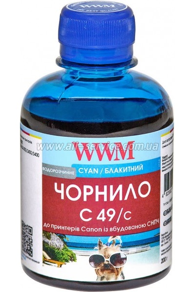 Чернила WWM GI-490C для Canon Pixma G1400/ 2400/ 3400 200г Cyan Водорастворимые (C49/C) Чернила WWM GI-490C для Canon Pixma G1400/ 2400/ 3400 200г Cyan Водорастворимые (C49/C)