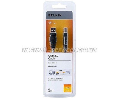 Кабель к принтеру, сканеру BELKIN USB 2.0 (AM/ BM), длина 3м, Чёрный, Blister (E) (F3U154CP3M) Кабель к принтеру, сканеру BELKIN USB 2.0 (AM/ BM), длина 3м, Чёрный, Blister (E) (F3U154CP3M)