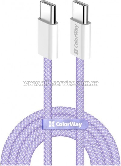 ���� ������ ColorWay USB-C to USB-C 1.0m 60W 3.0� purple (CW-CBPDCC061-PU)