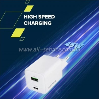�������� ������� Canyon CU45AC GaN 45W 1xPD 1xQC EU White (CNS-CUW45AC)