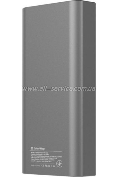   ColorWay 20 000 mAh PD/20W, QC/3.0, USB-C/Micro-USB/Lightning/USB-A max.22.5W Gray (CW-PB200LPH3GR-PDD)