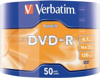 ���� Verbatim DVD-R 4.7 GB/120 min 16x Cake Box 50�� (43791) Silver