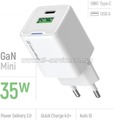 �������� ������� ColorWay GaN Mini 35W PD white (CW-CHS055PD-WT)