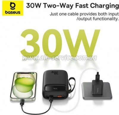   Baseus QPow2 20000mAh 30W, with 2*Type-C Cable, Black (P10055009113-00)