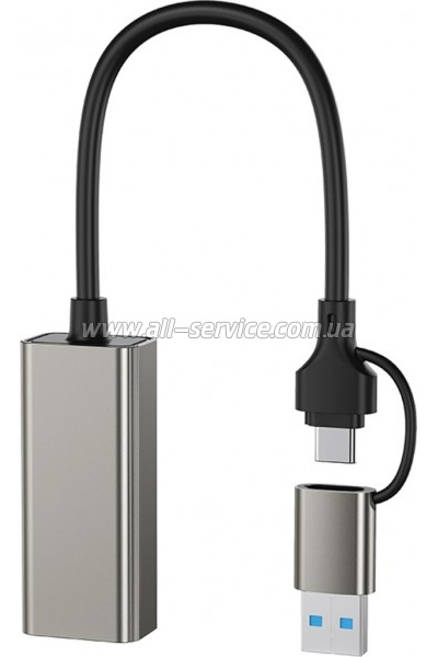 ������� USB-C + USB A to RJ45 Ethernet 100Mbps XO (HUB018.black)