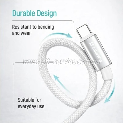 ���� ������ USB 2.0 AM to USB-C 2.0m 3A zinc alloy braided white ColorWay (CW-CBUC099-WT)