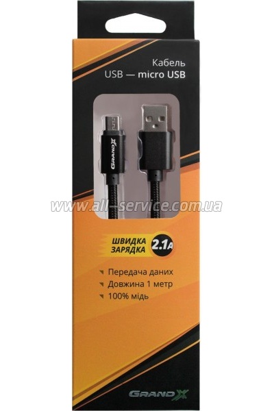 ���� ������ USB 2.0 AM to Micro 5P 1.0m Black Grand-X (FM01BB)