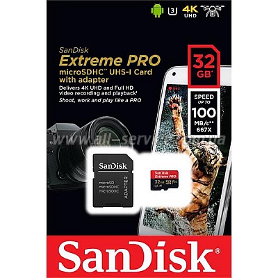   SANDISK microSDHC 32GB Extreme Pro A1 C10 V30 U3 100MB/s (SDSQXCG-032G-GN6MA)