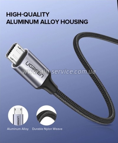 ���� ������ USB 2.0 AM to Micro 5P 1.5m 2A US290 black Ugreen (60147)