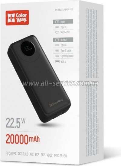   ColorWay 20000 mAh EnergyPlus Black (CW-PB200LPB4BK-PDD)