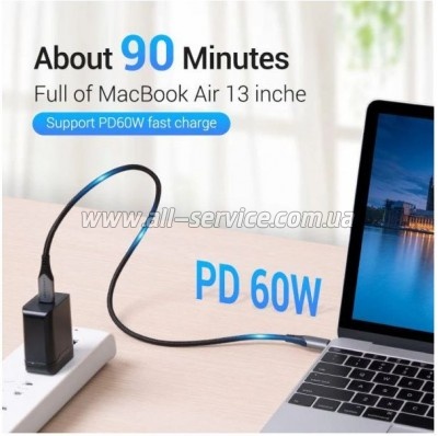 ���� ������ USB-C to USB-C 0.5m 60W USB 3.1 cotton braided Vention (TAAHD)