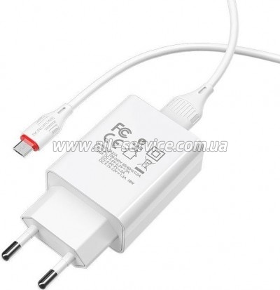�������� ������� BOROFONE BA21A Long Journey USB QC3.0 + cable USB to Micro 5P 18W White (6931474702470)