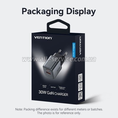 �������� ������� Vention 1xUSB-C PD30W + 1xUSB QC3.0 18W GaN gray (FEWH0-EU)